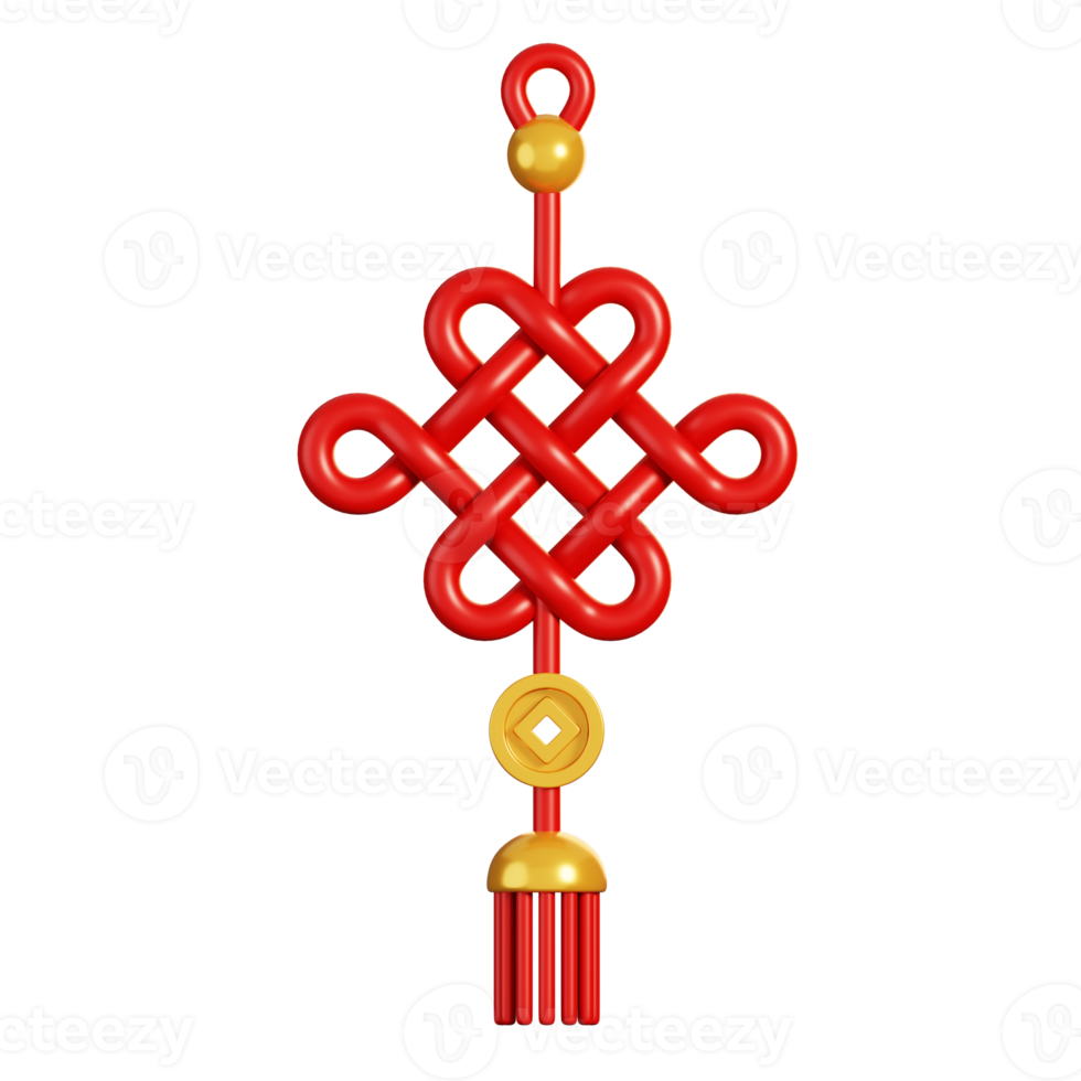 Cartoon Chinese knot hanging ornament. Chinese new year elements icon. 3D rendering png