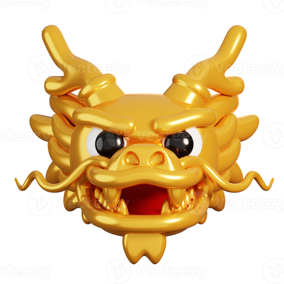 Gold Chinese dragon head. Chinese new year elements icon. 3D rendering. png