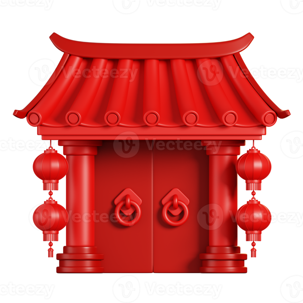 Red Chinese gate with lanterns. Chinese new year elements icon. 3D rendering png