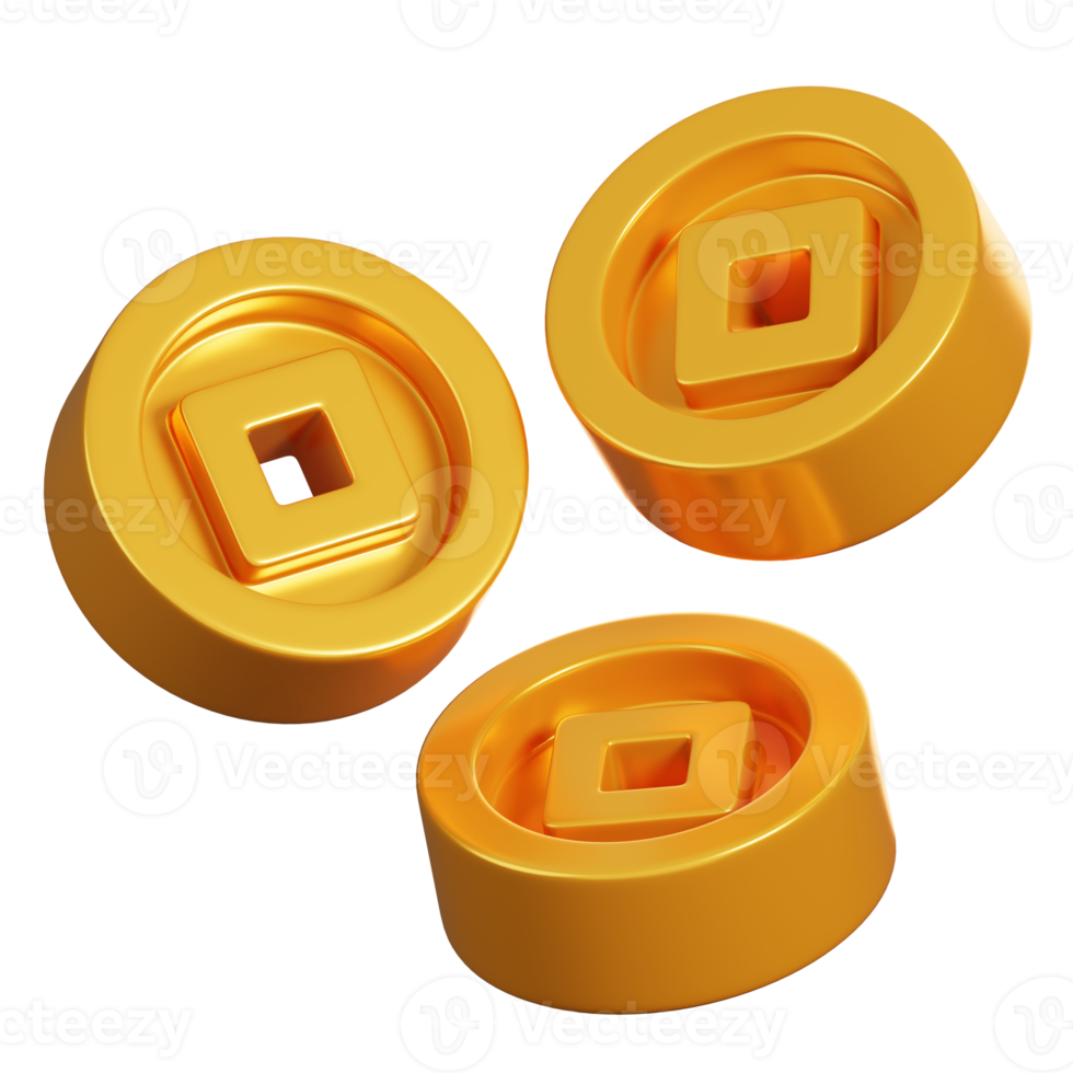 Lucky Chinese coin isolated. Chinese new year elements icon. 3D rendering png