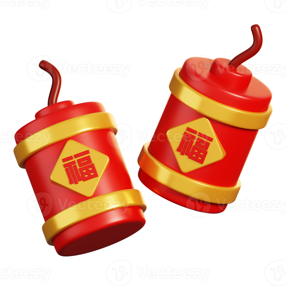 Chinese firecrackers decoration. Chinese new year elements icon. 3D rendering png