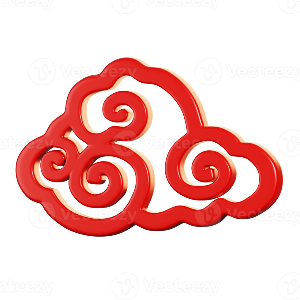 Red Chinese cloud. Chinese new year elements icon. 3D rendering png