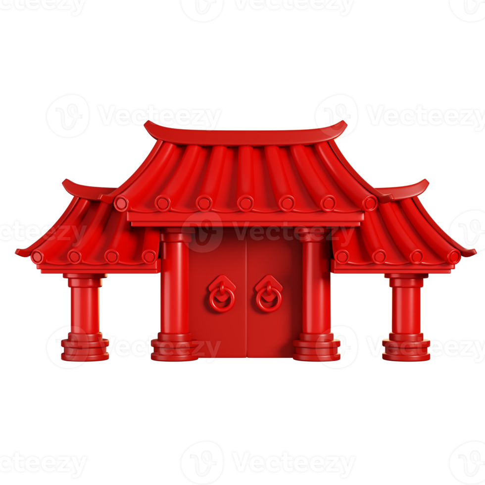 Red Chinese gate with door. Chinese new year elements icon. 3D rendering png