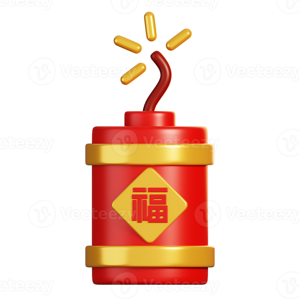 Chinese firecrackers decoration. Chinese new year elements cartoon icon. 3D rendering png