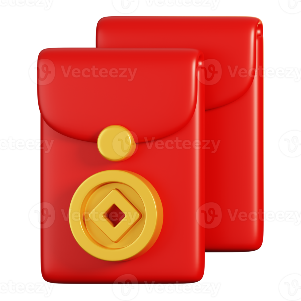 Ang pao red envelope or pocket. Chinese new year elements icon. 3D rendering png