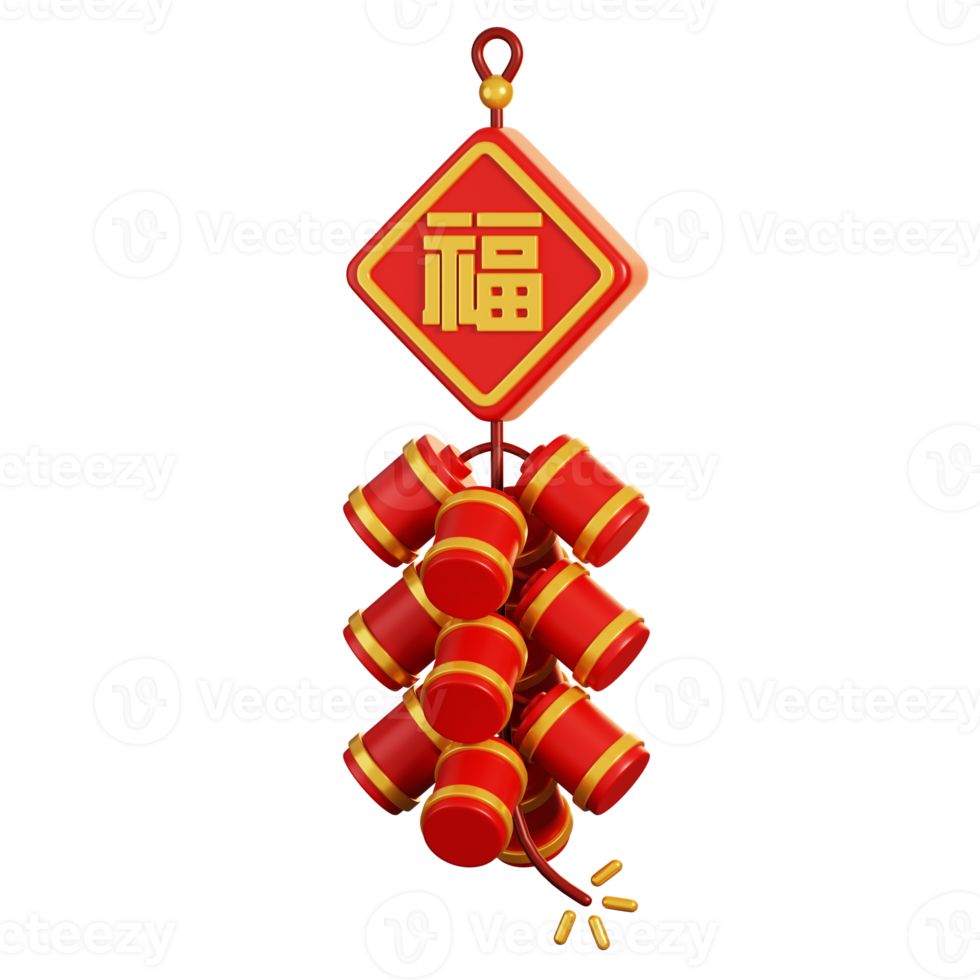 Chinese firecrackers decoration. Chinese new year elements cartoon icon. 3D rendering png