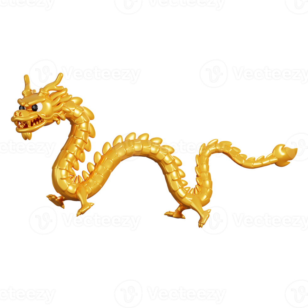 Cartoon gold Chinese dragon. Chinese new year elements icon. 3D rendering. png