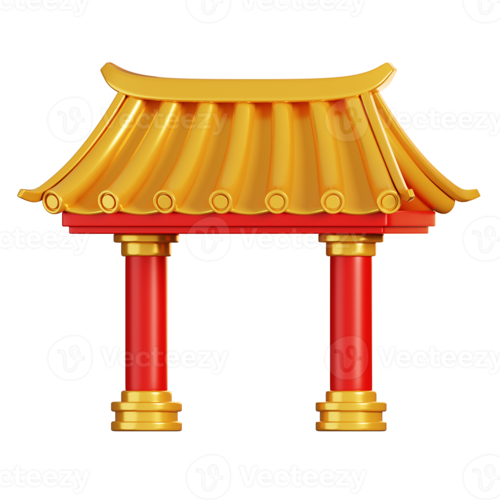 Red gold Chinese gate. Chinese new year elements icon. 3D rendering png