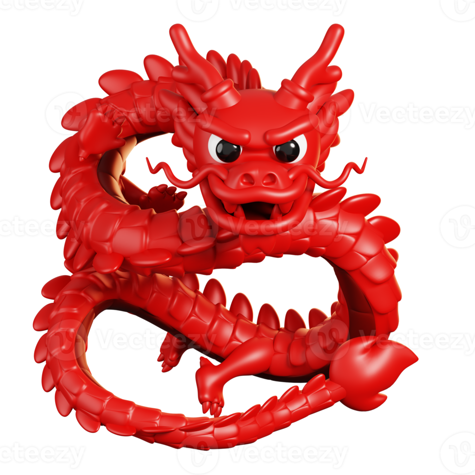 Red Chinese dragon head. Chinese new year elements icon. 3D rendering. png