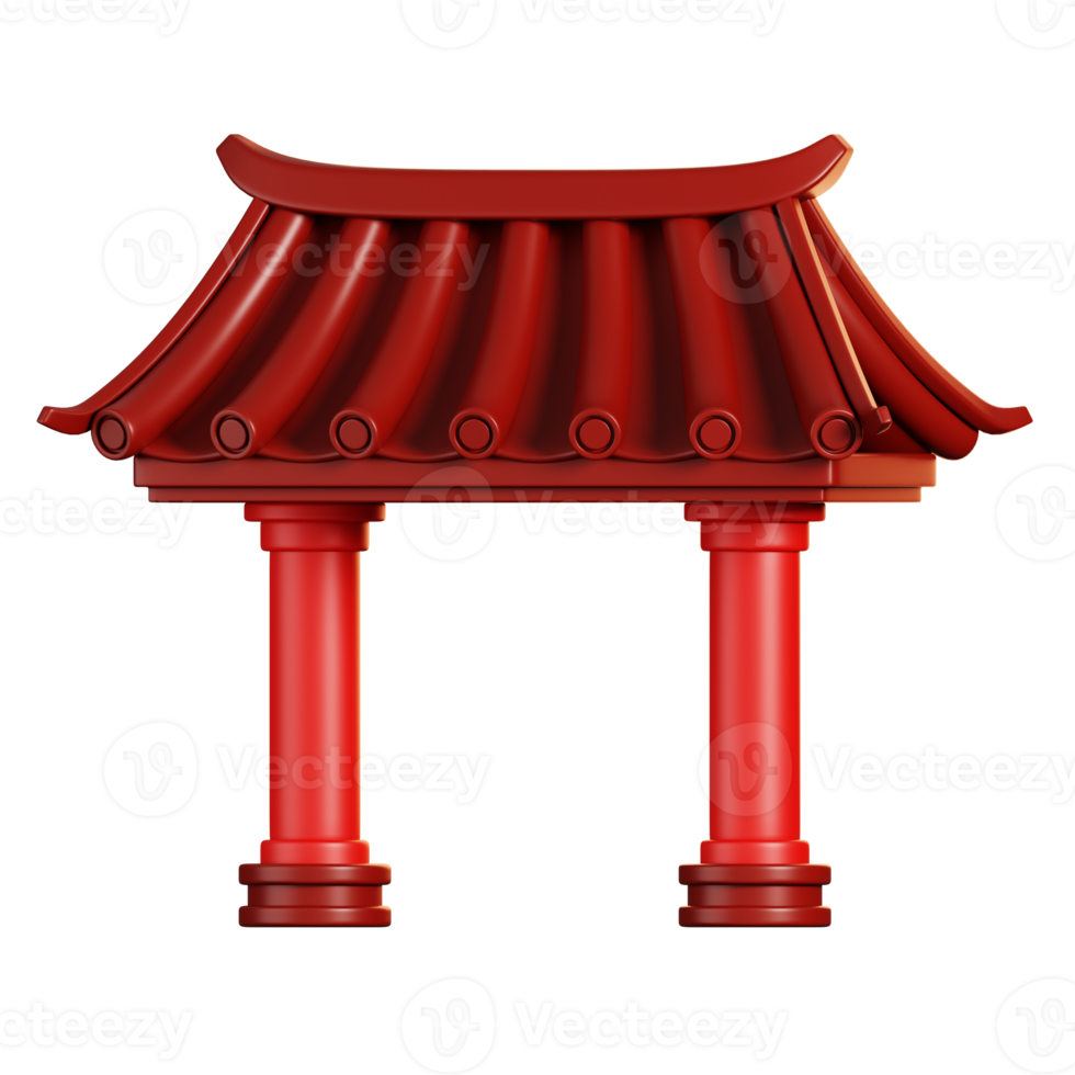 Red Chinese gate. Chinese new year elements icon. 3D rendering png