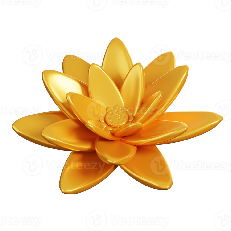 Cartoon golden lotus. Chinese new year elements icon. 3D rendering png