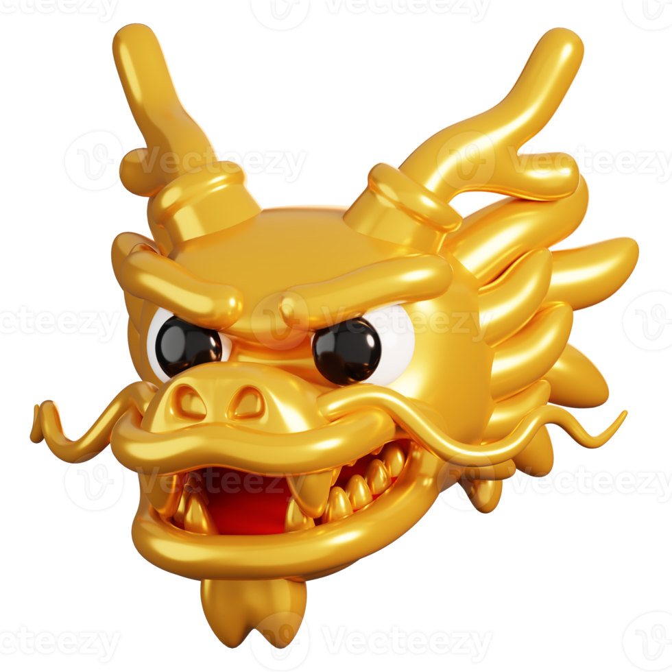 Gold Chinese dragon head. Chinese new year elements icon. 3D rendering. png