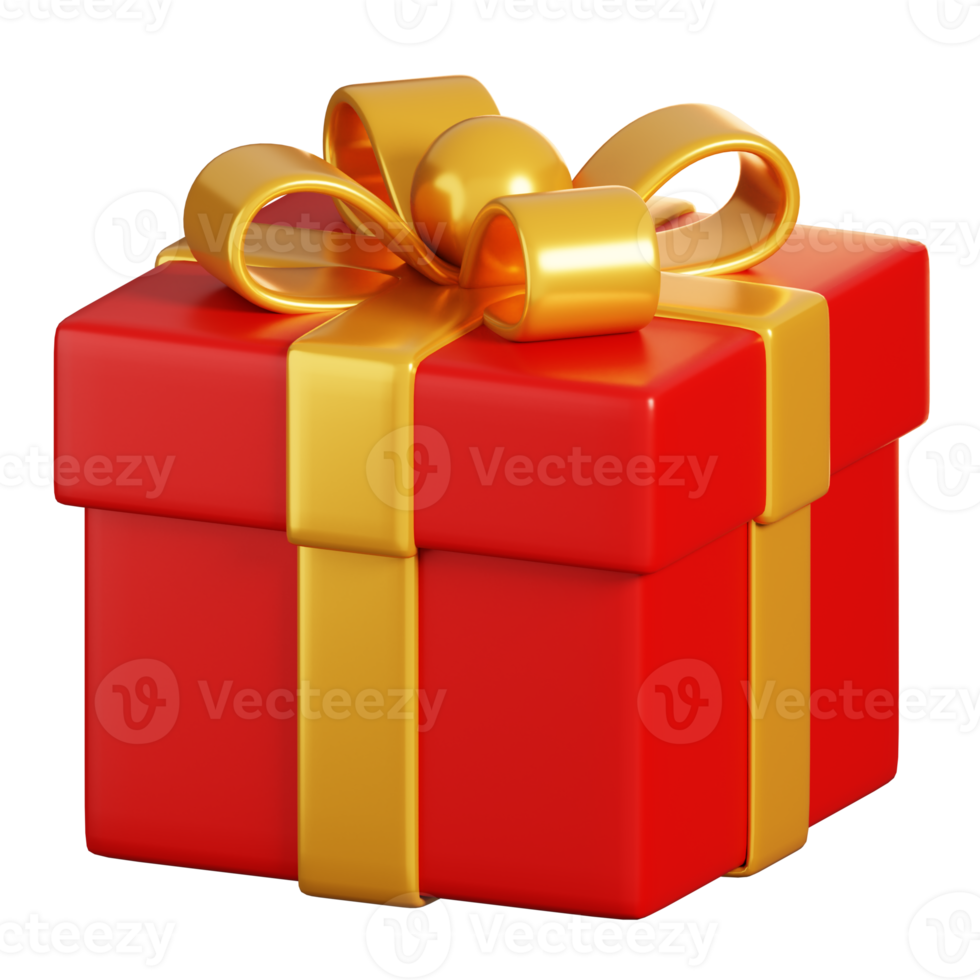 Red gift box and gold ribbon. Chinese new year elements icon. 3D rendering png