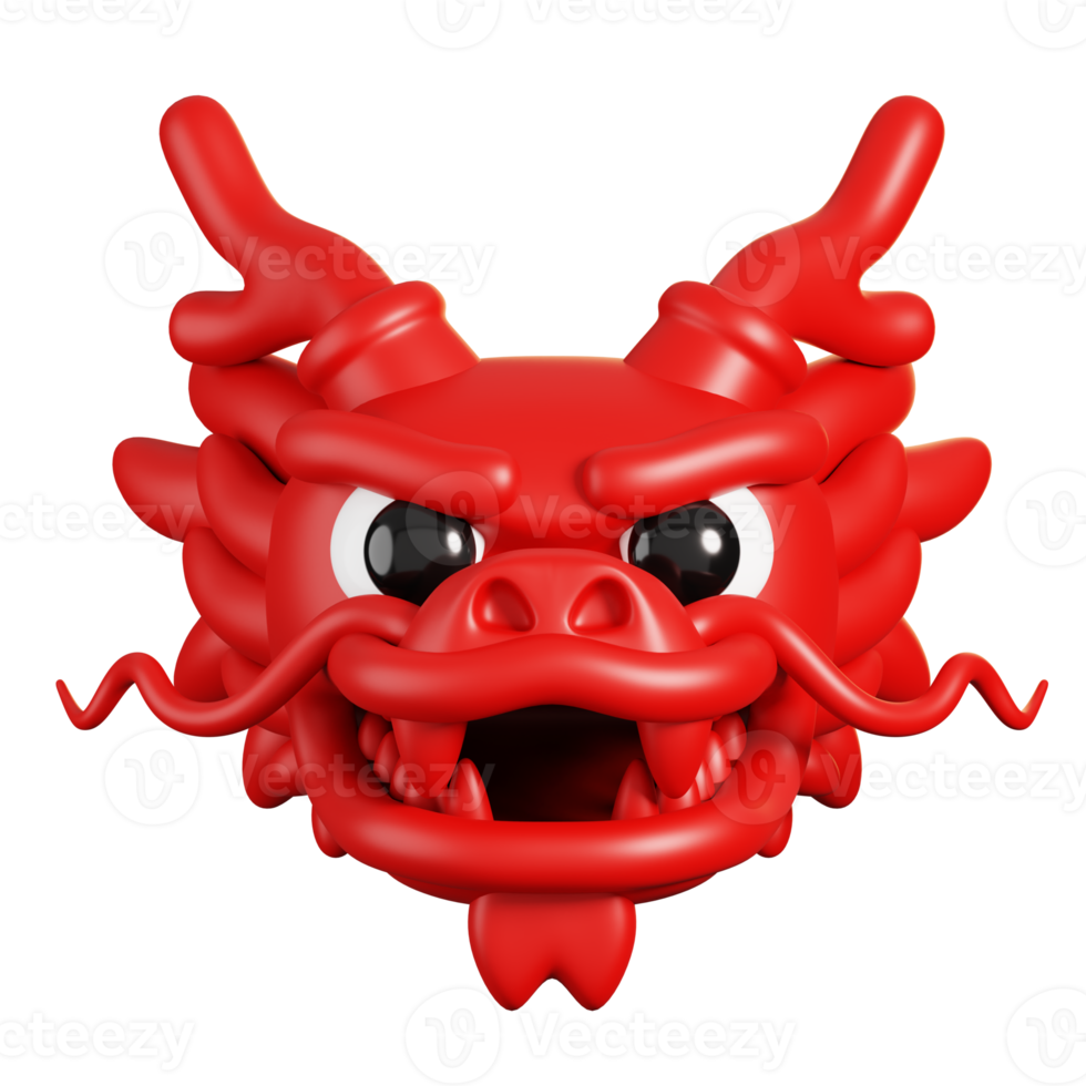 Cartoon red Chinese dragon head. Chinese new year elements icon. 3D rendering. png