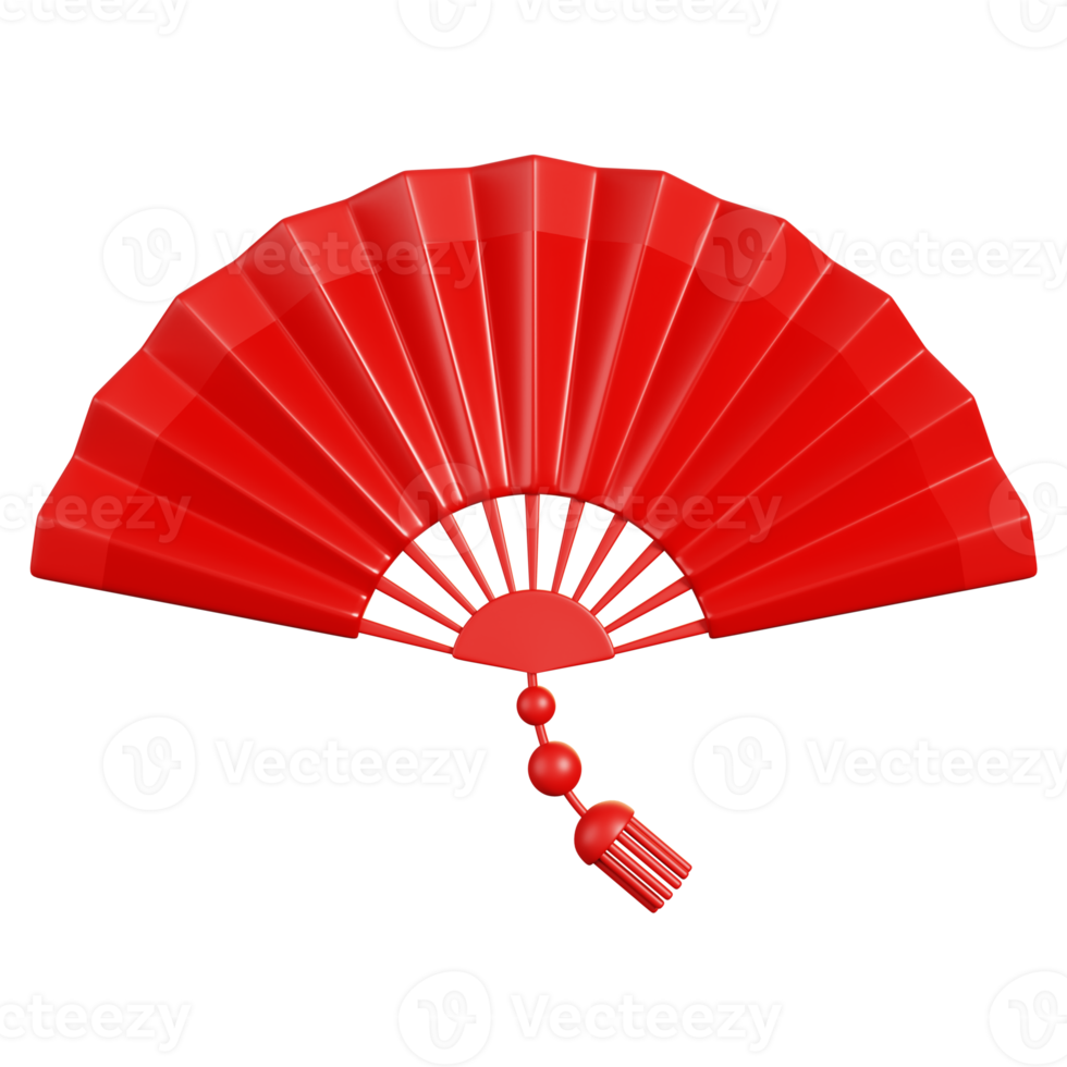 rouge chinois pliant main ventilateur. chinois Nouveau année éléments icône. 3d le rendu png