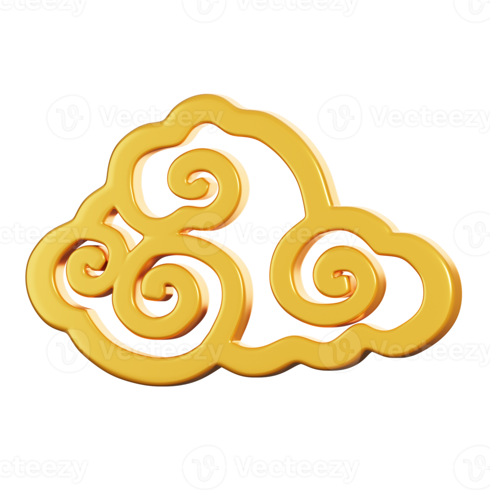 Golden Chinese cloud. Chinese new year elements icon. 3D rendering png
