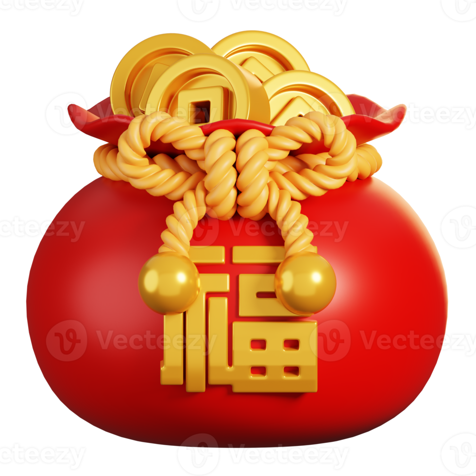 Chinese Lucky geld tas. Chinese nieuw jaar elementen icoon. 3d renderen png