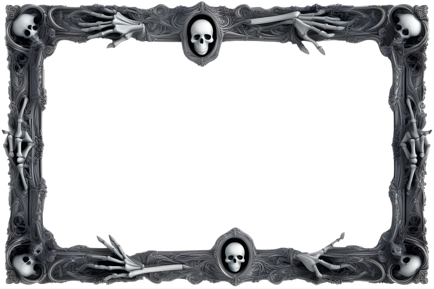 AI generated Skull 3D border frame PNG transparent background