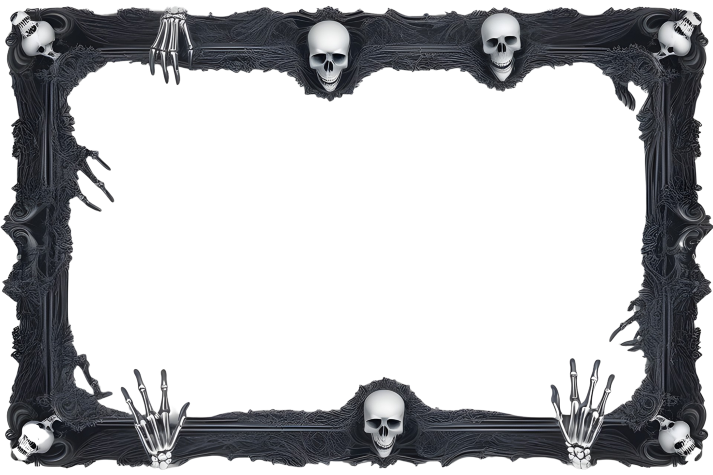 AI generated Skull 3D border frame PNG transparent background