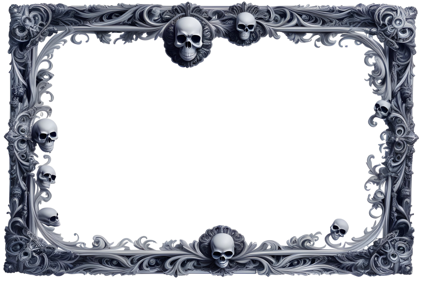 AI generated Skull 3D border frame PNG transparent background