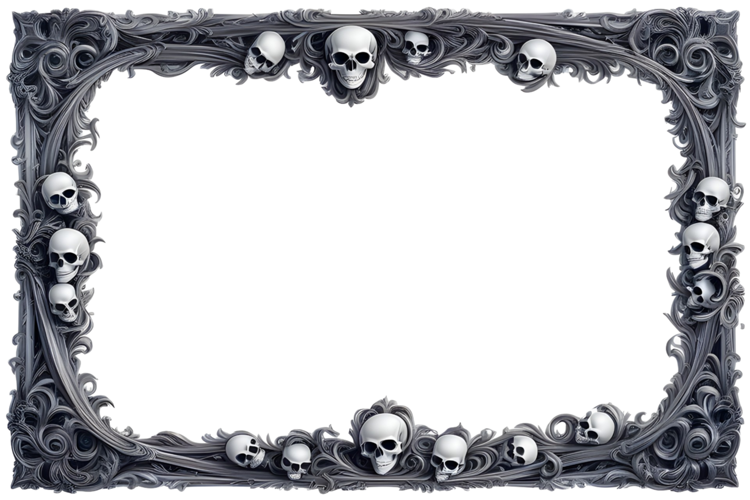 AI generated Skull 3D border frame PNG transparent background