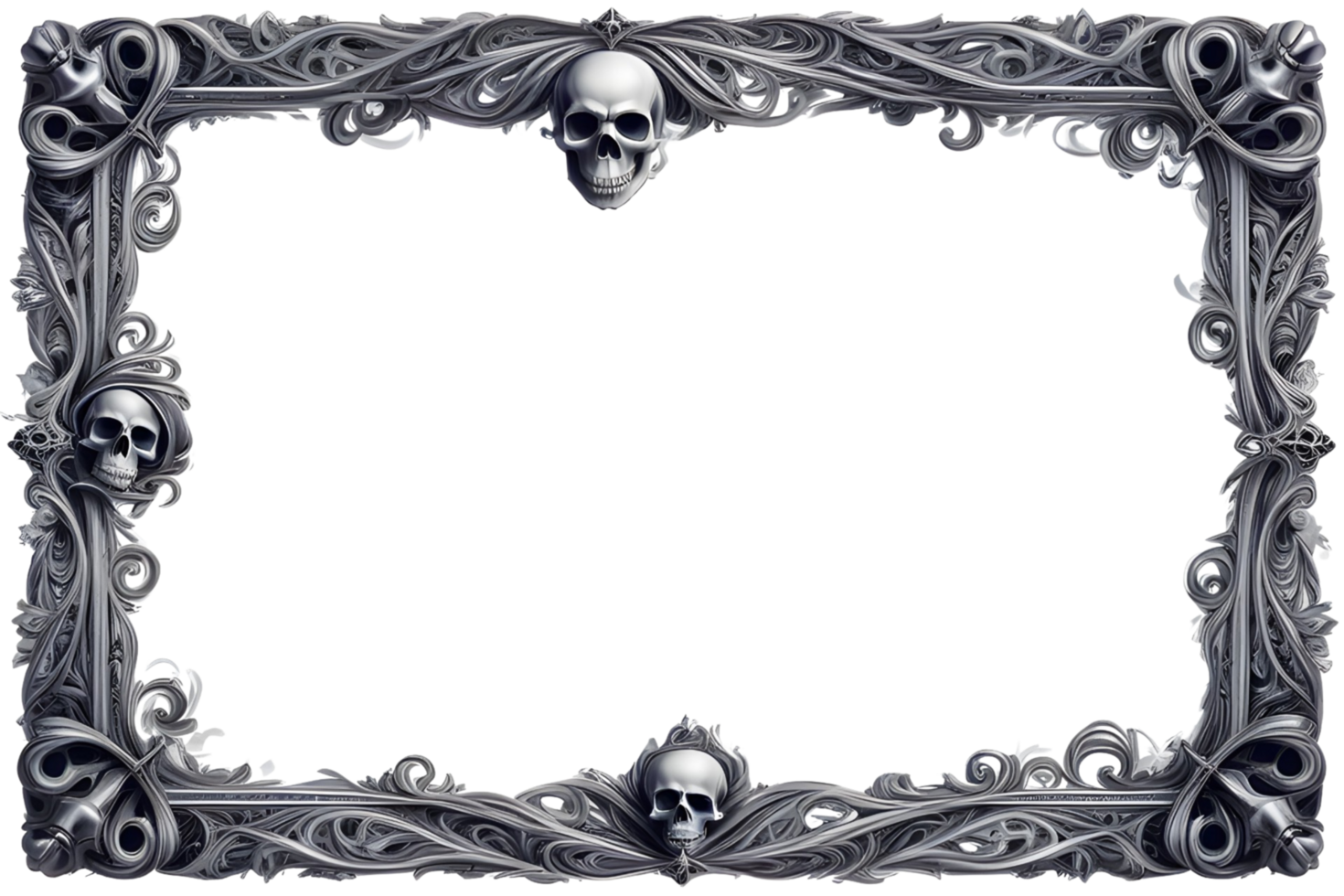 AI generated Skull 3D border frame PNG transparent background