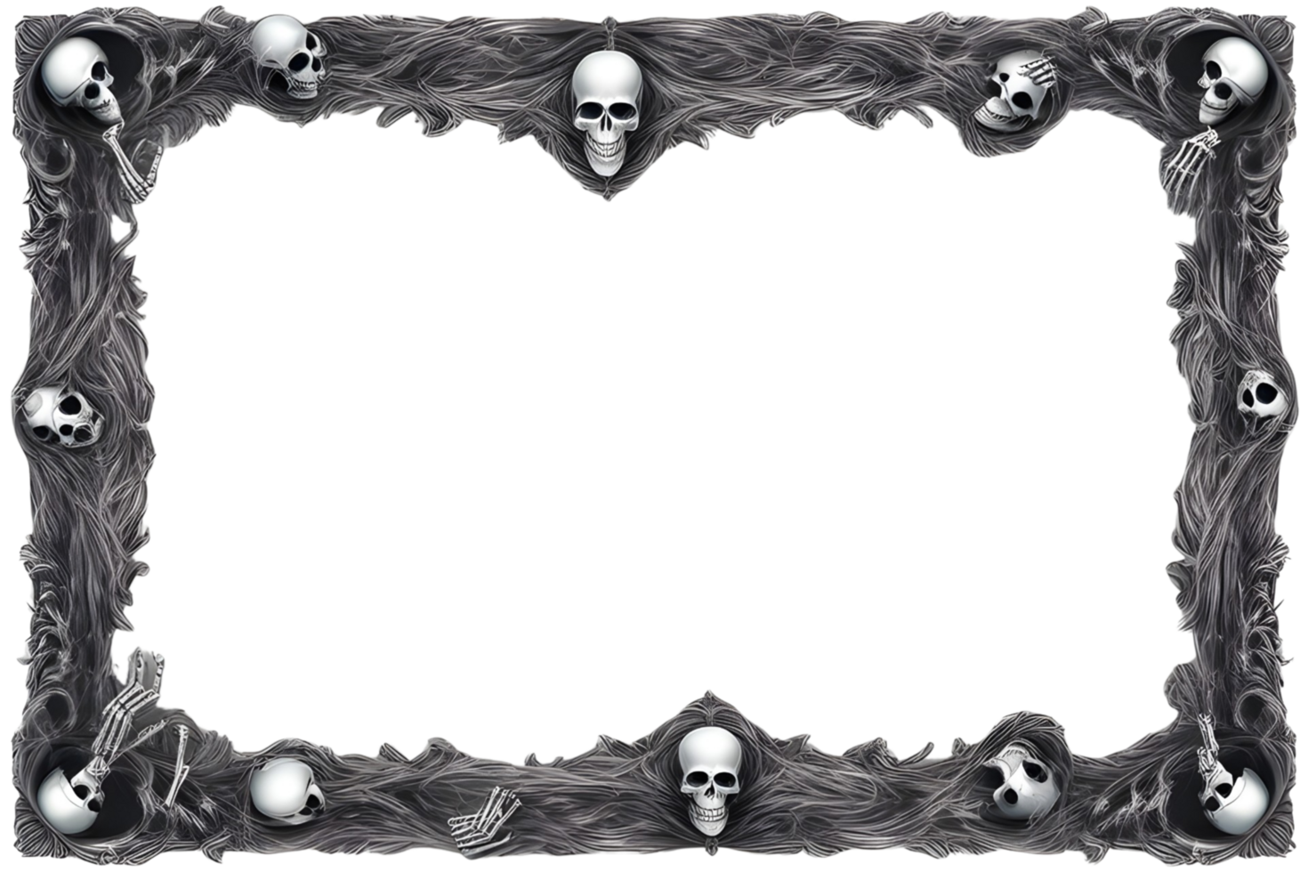 AI generated Skull 3D border frame PNG transparent background