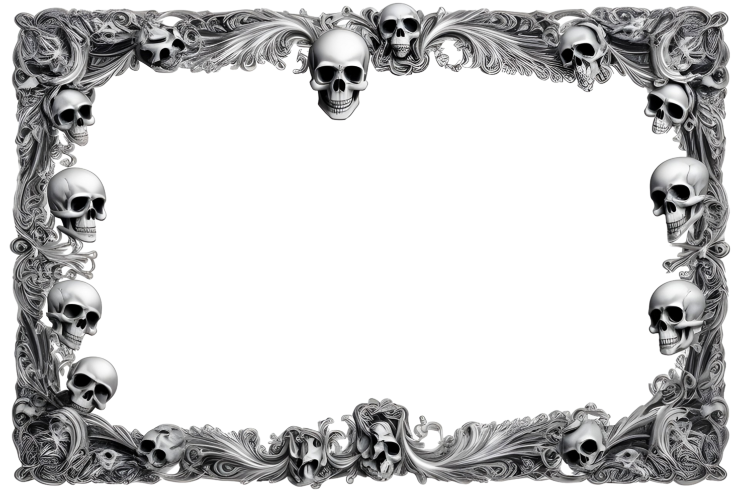 AI generated Skull 3D border frame PNG transparent background