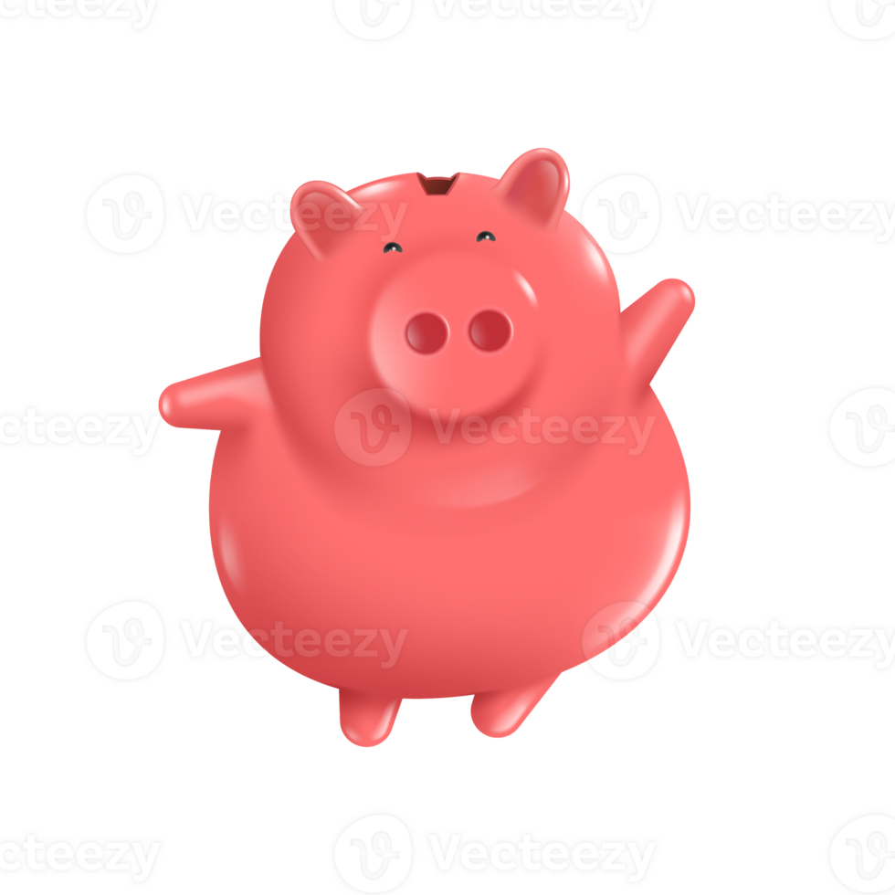 The pink piggy bank standing and wave on transparent background png