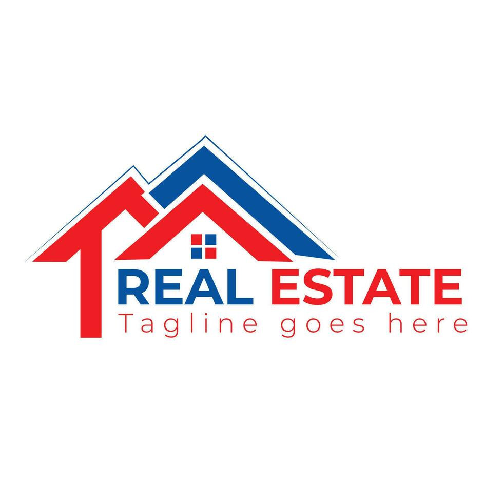 Real estate logo design template luxury red and blue with white background vector EPS file property logo business logo design