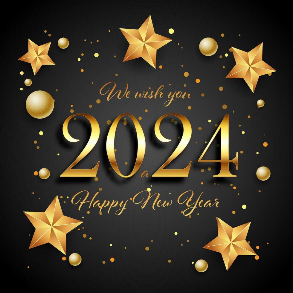 Happy New Year background with gold stars and baubles design vector