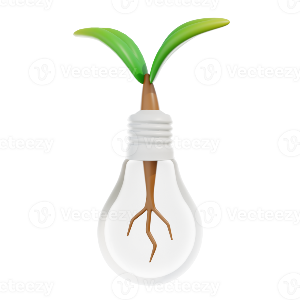 3d icon save electricity. the illustration of lights and plants.  This image shows the importance of saving electrical energy. png