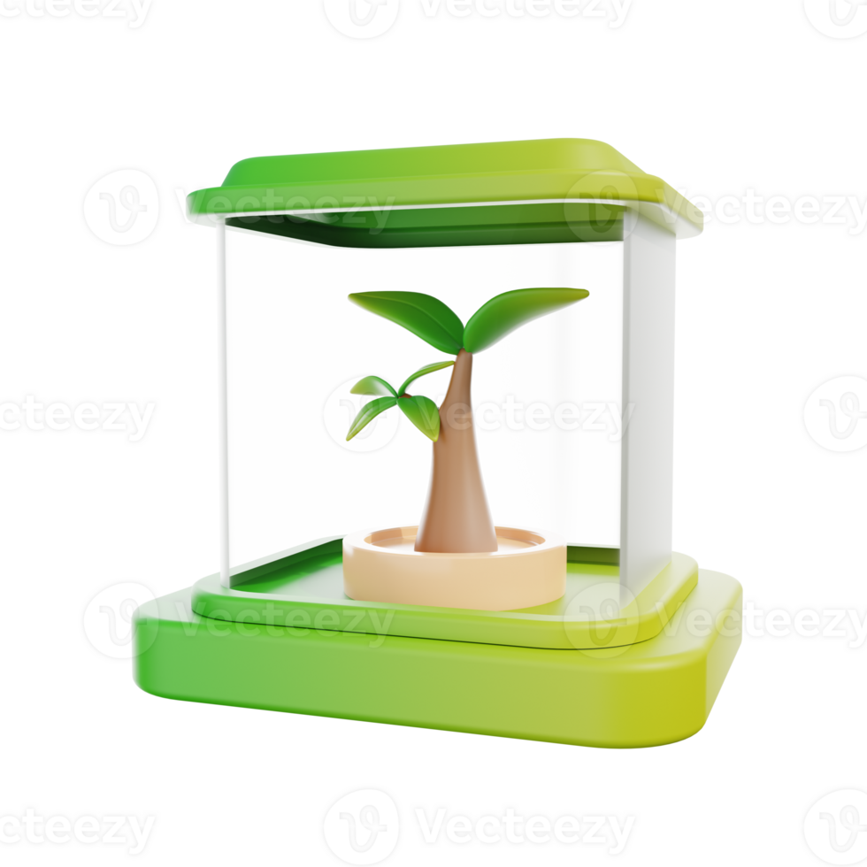 3d icon green house. The illustration depicts a tree inside a greenhouse as a source of oxygen png