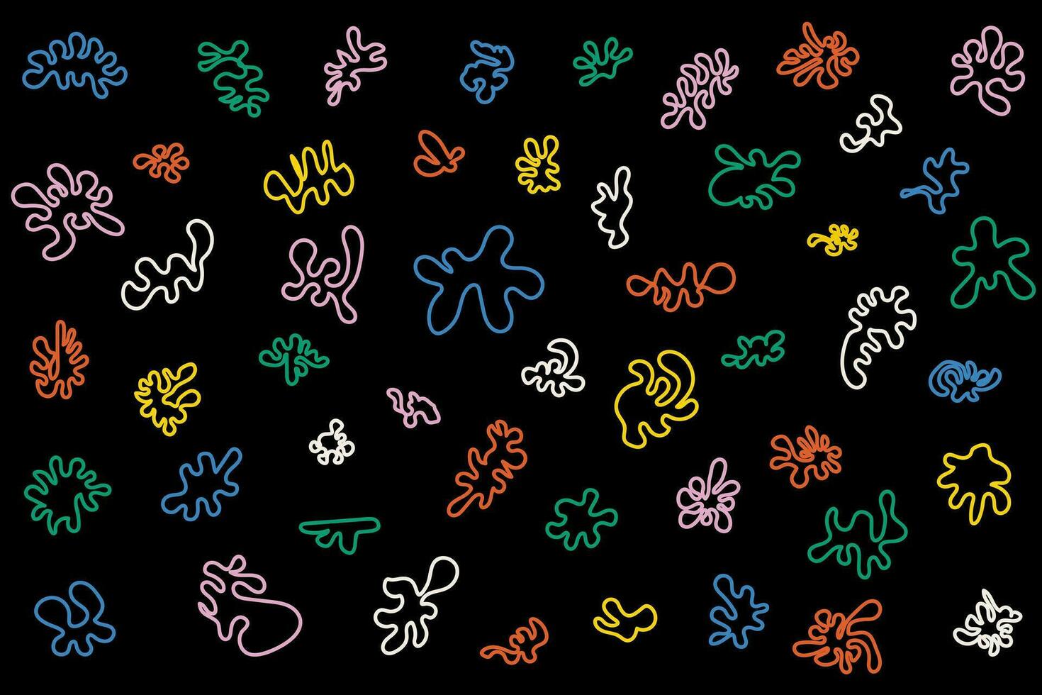 A simple set of outline shapes of organic liquids. isolated on black background. Art form for social media posts, branding, banners. Vector illustration.