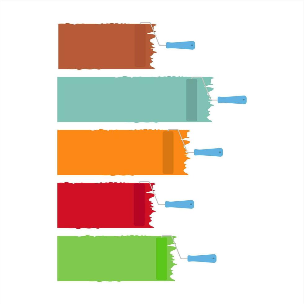 Paint rollers paint the wall. Multi-colored paint. vector