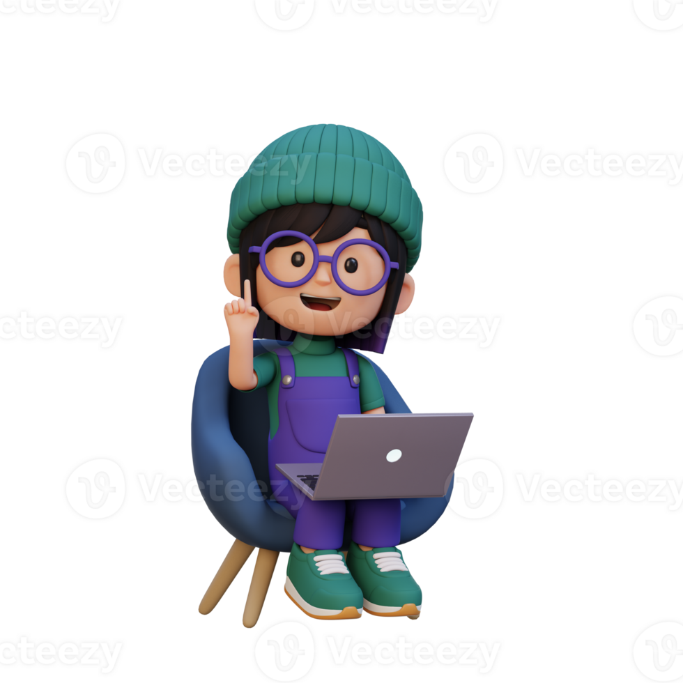 3D girl Character working on a Laptop png