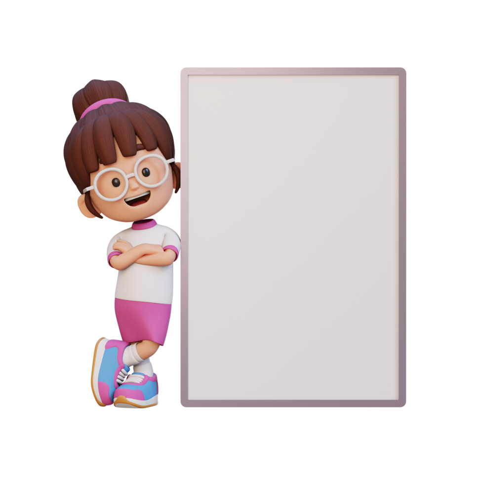 3D girl character holding a blank placard png