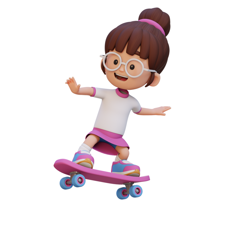 3d menina personagem passeio skate png