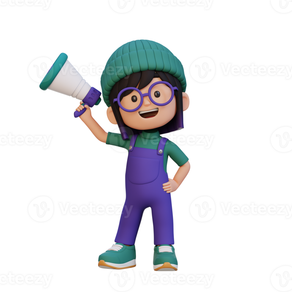 3D cute girl Character Holding a Megaphone png