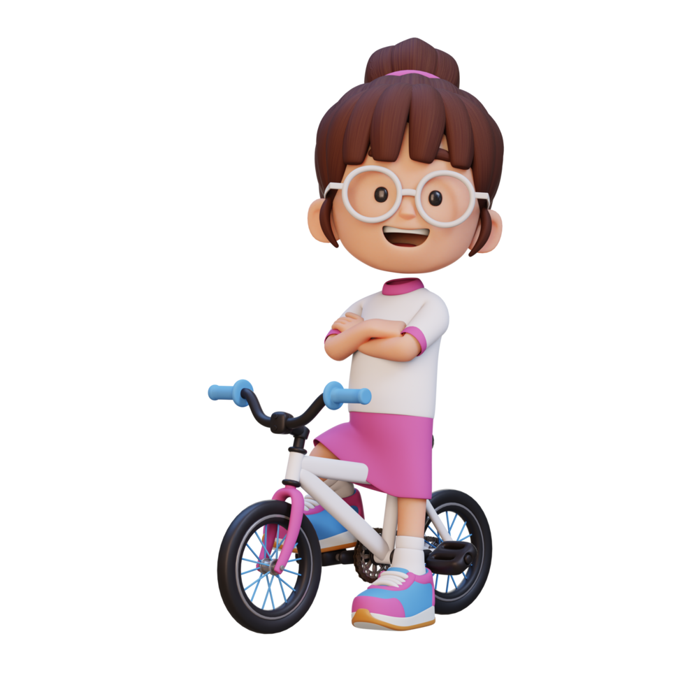 3D girl character ride bike go to school png