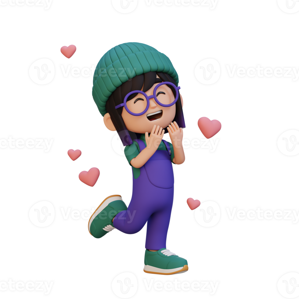 3D cute girl character in love png