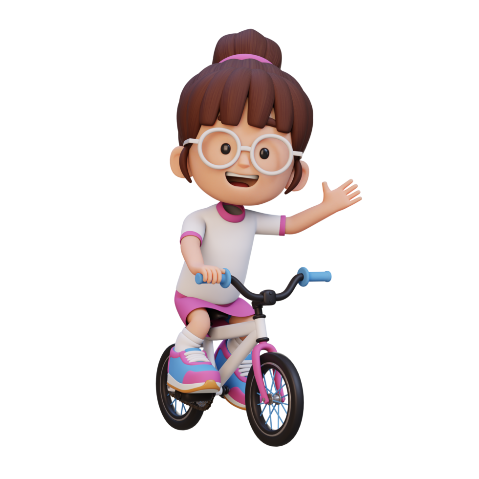3D girl character ride bike go to school png