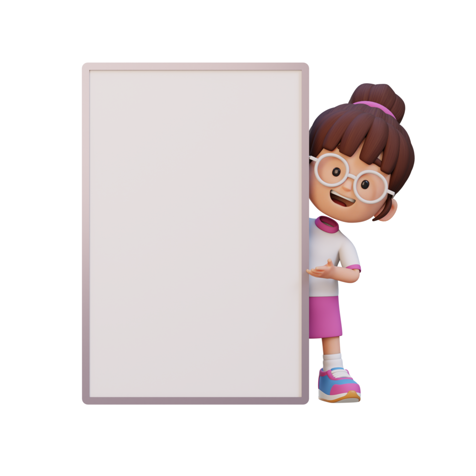 3D girl character holding a blank placard png