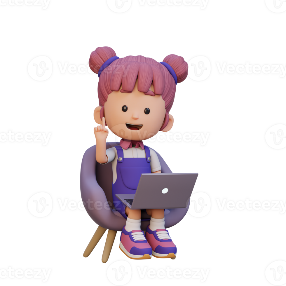 3D girl Character working on a Laptop png