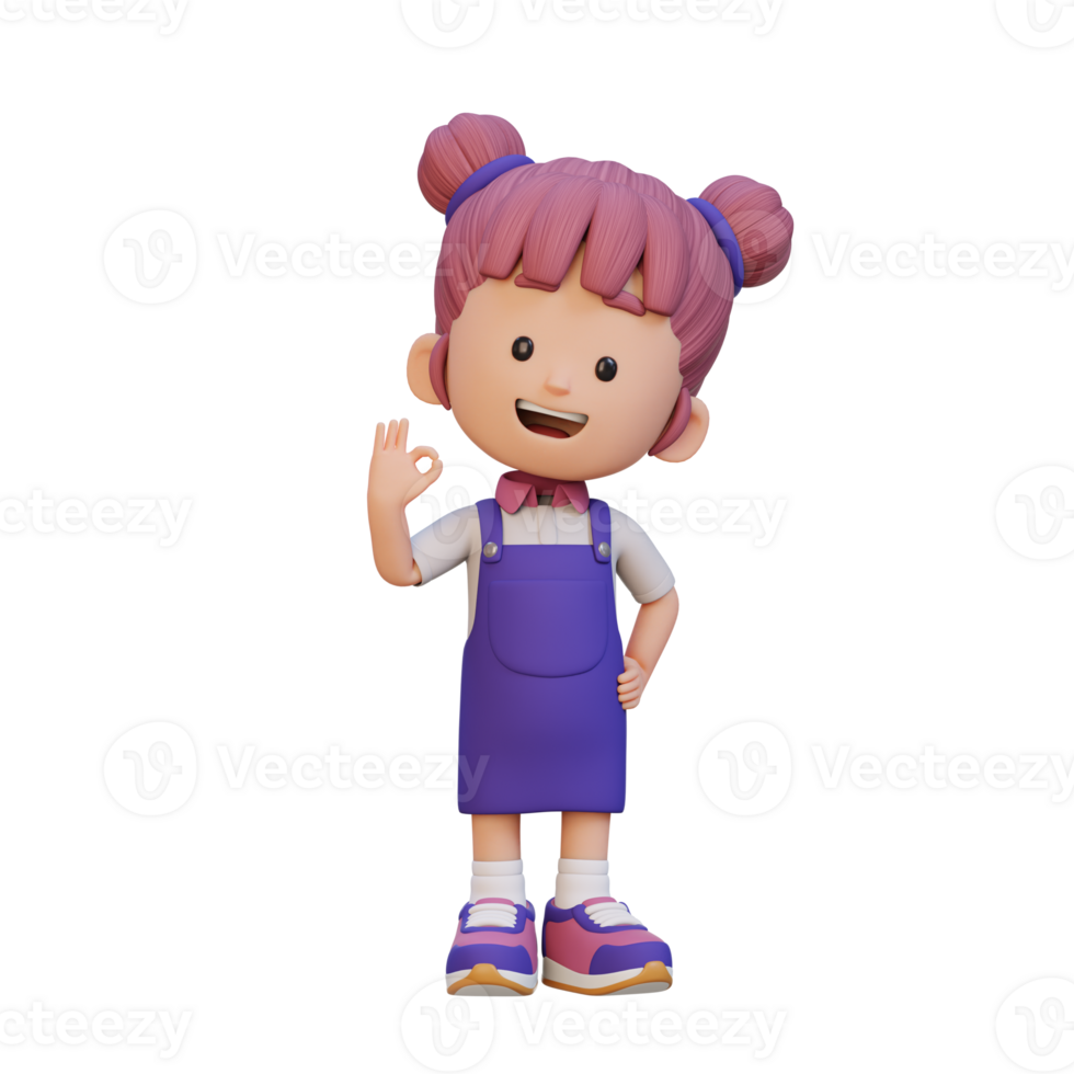 3D cute girl give ok sign png