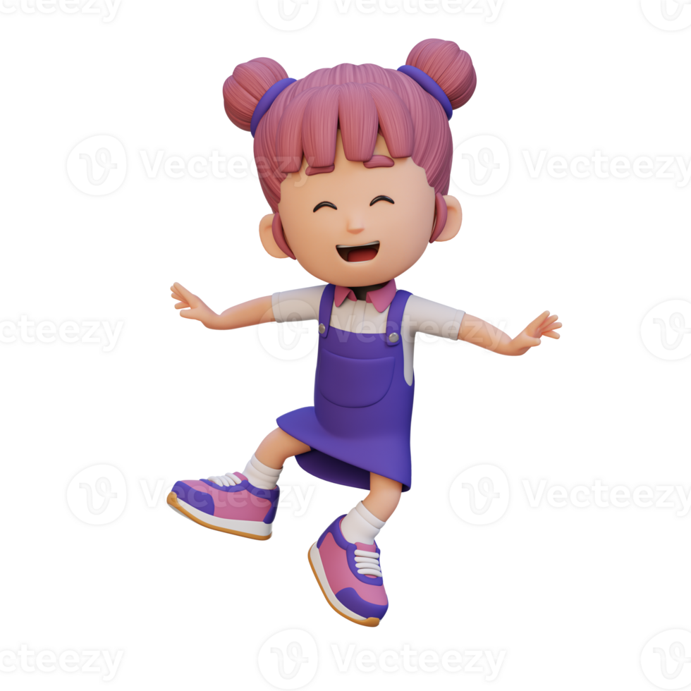 3D cute girl in jumping pose png