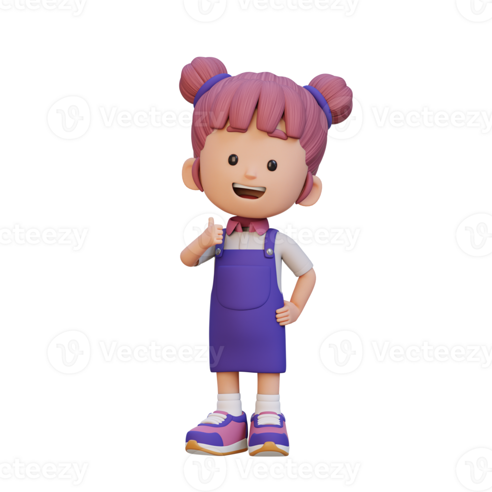 3D girl character give a thumb up with cute happy face png