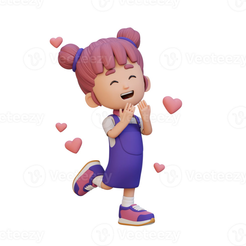 3D cute girl character in love png