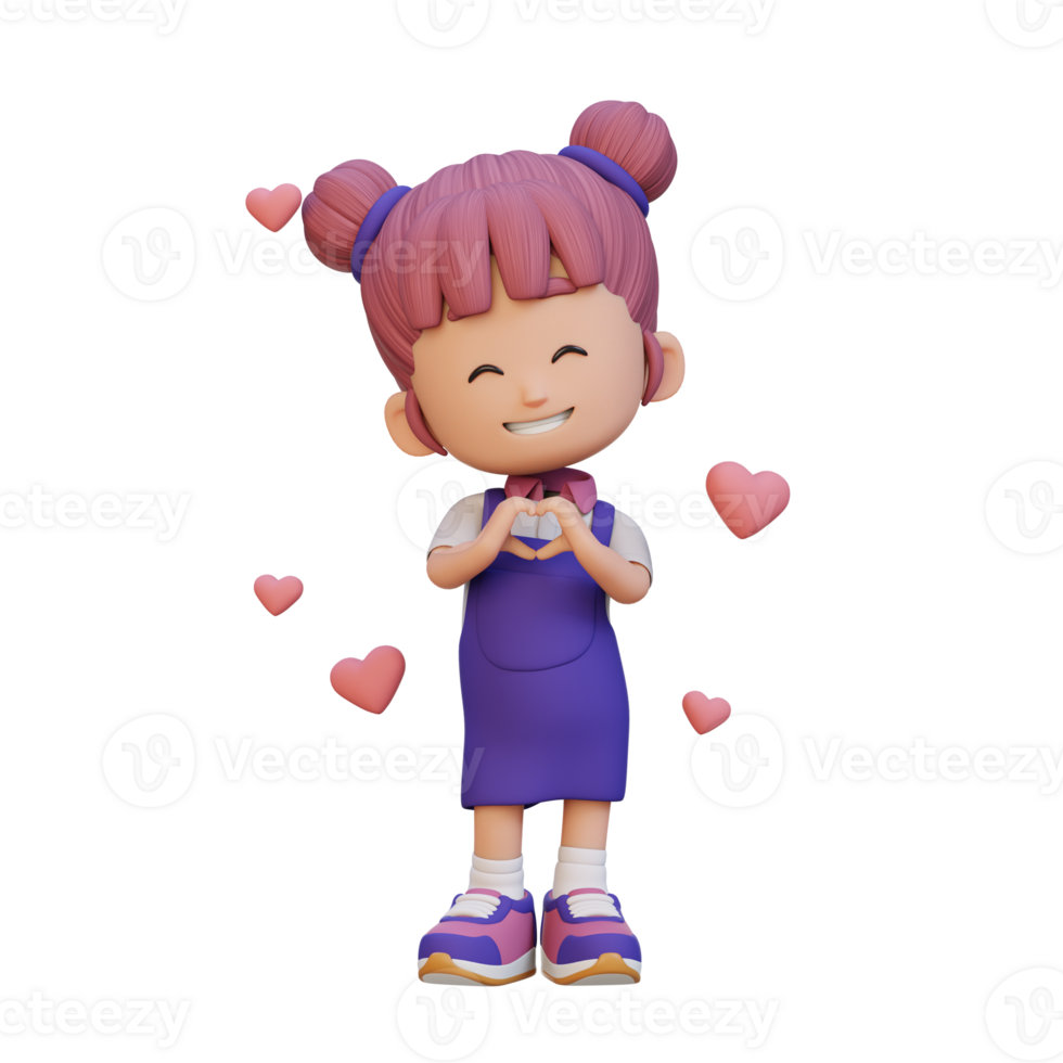 3D cute girl character in love png