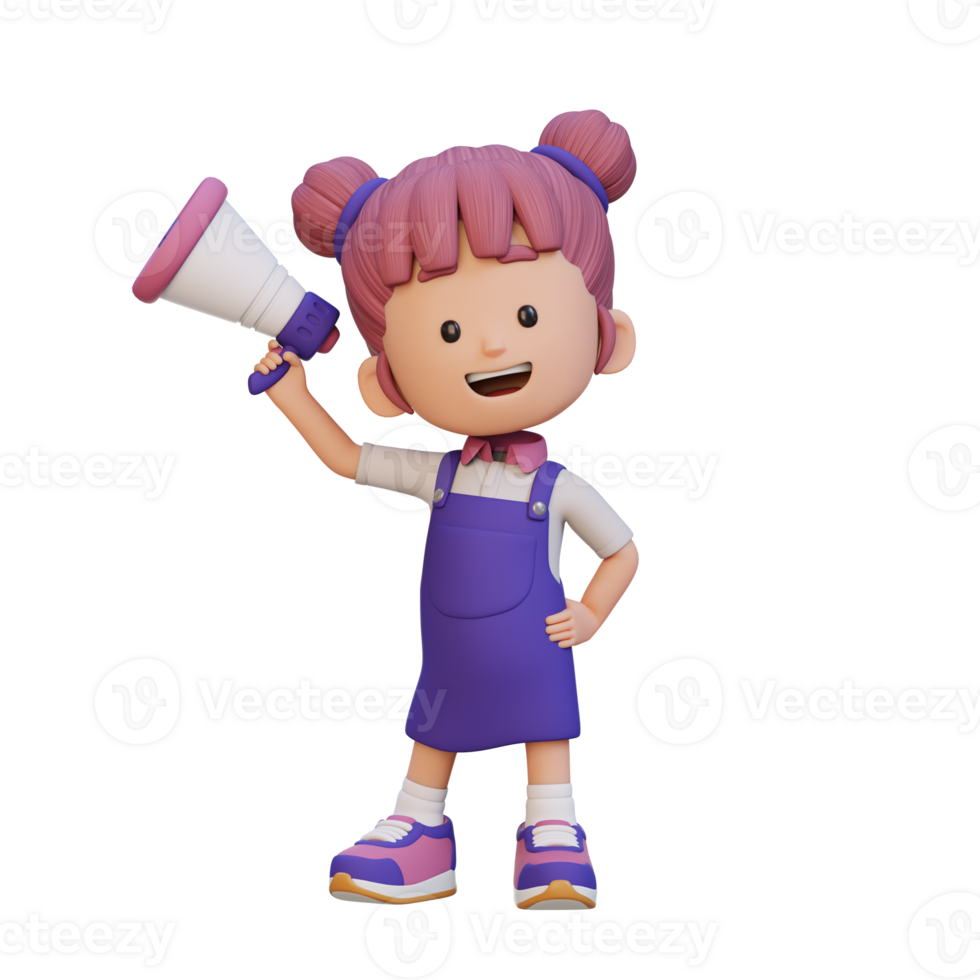 3D cute girl Character Holding a Megaphone png